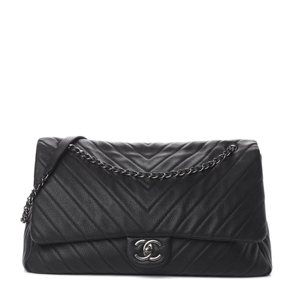 Chanel Calfskin Chevron Quilted XXL Travel Flap Bag Black 1 of 12