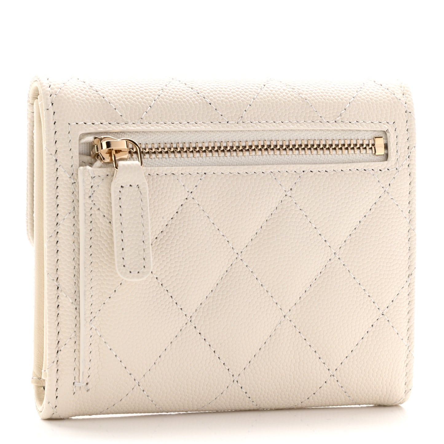 Caviar Quilted Compact Flap Wallet White