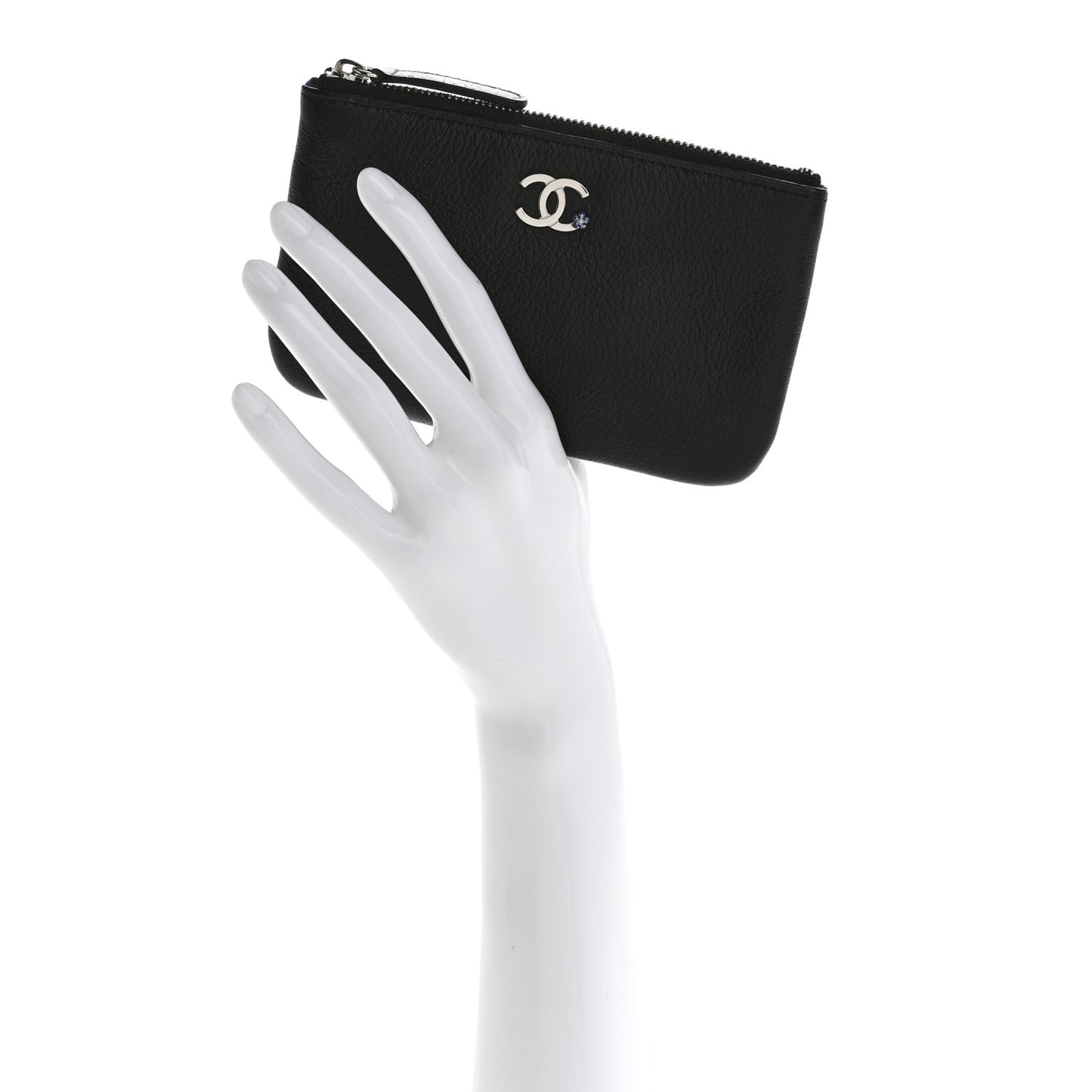 Goatskin Camellia CC Cosmetic Pouch Black