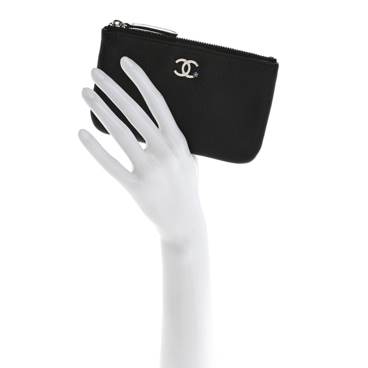 Chanel Goatskin Camellia CC Cosmetic Pouch Black 2 of 8