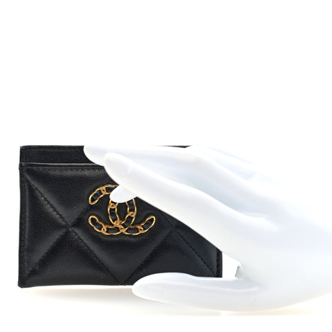 Lambskin Quilted Chanel 19 Card Holder Black