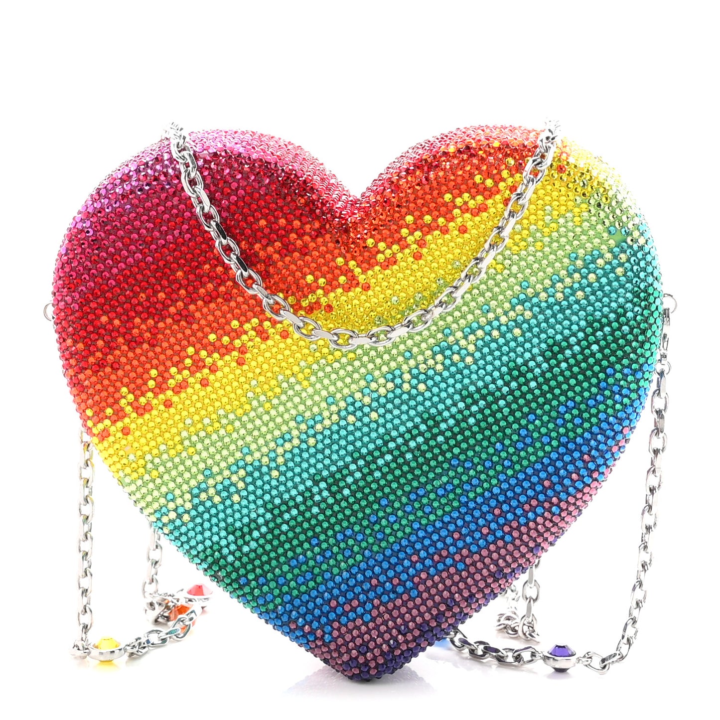 Crystal Rainbow Heart Minaudiere Clutch Silver Multicolor