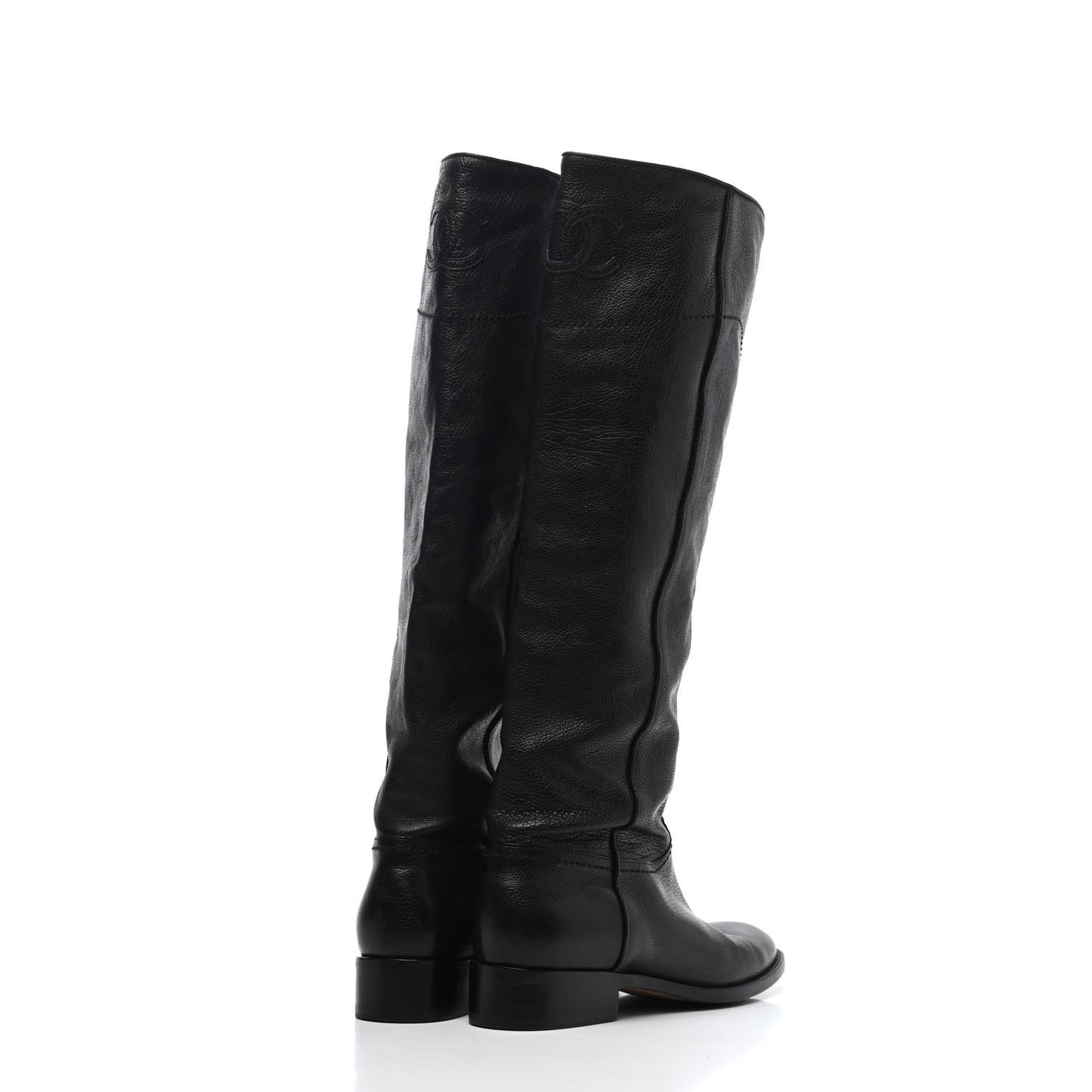 Calfskin Ascot Knee High CC Boots 36.5 Black