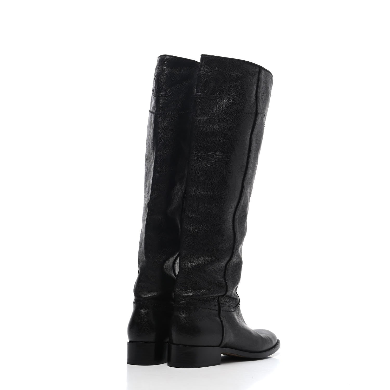 Chanel Calfskin Ascot Knee High CC Boots 36.5 Black 3 of 4