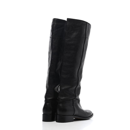 Chanel Calfskin Ascot Knee High CC Boots 36.5 Black 3 of 4