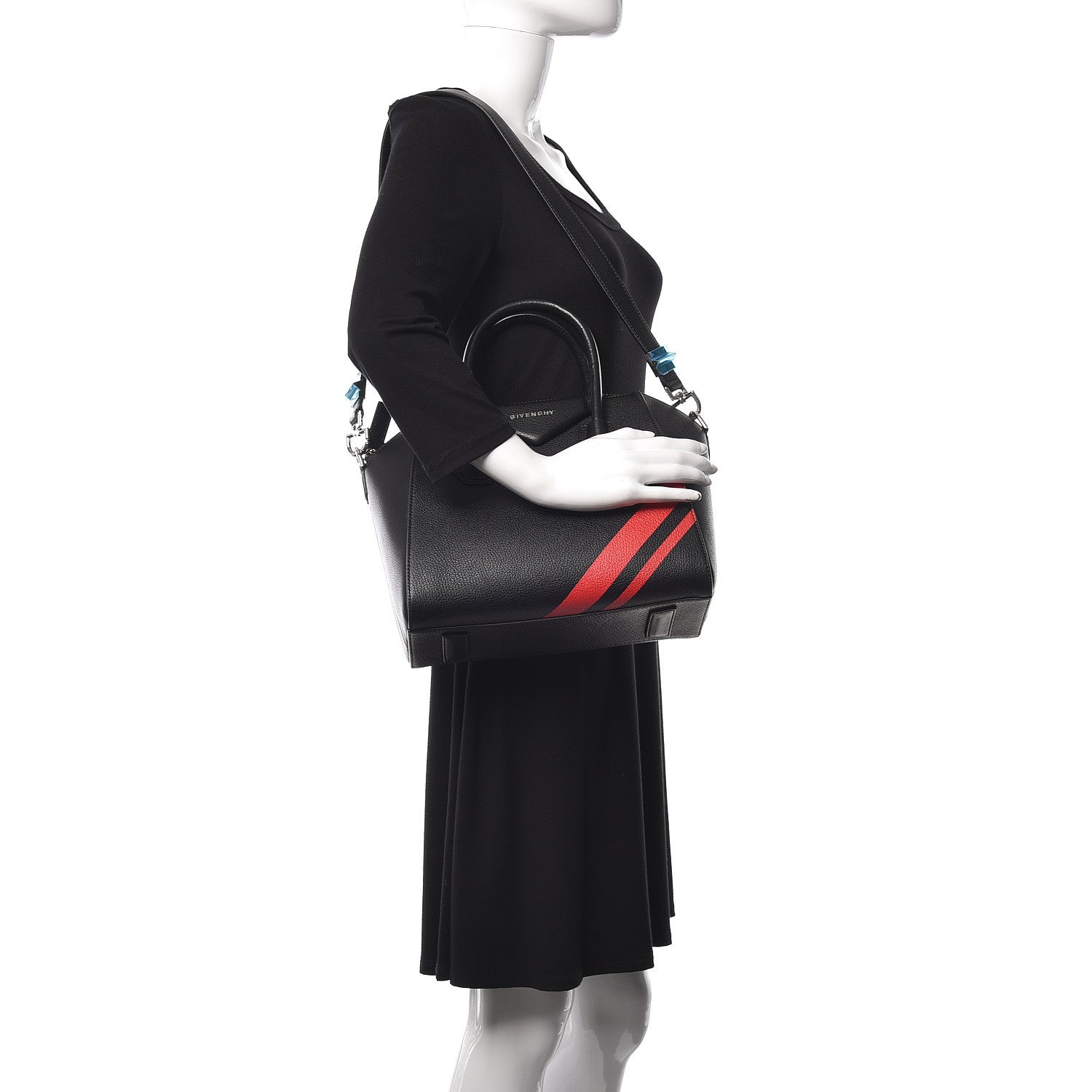Givenchy Sugar Goatskin Striped Small Antigona Black Red 2 of 9
