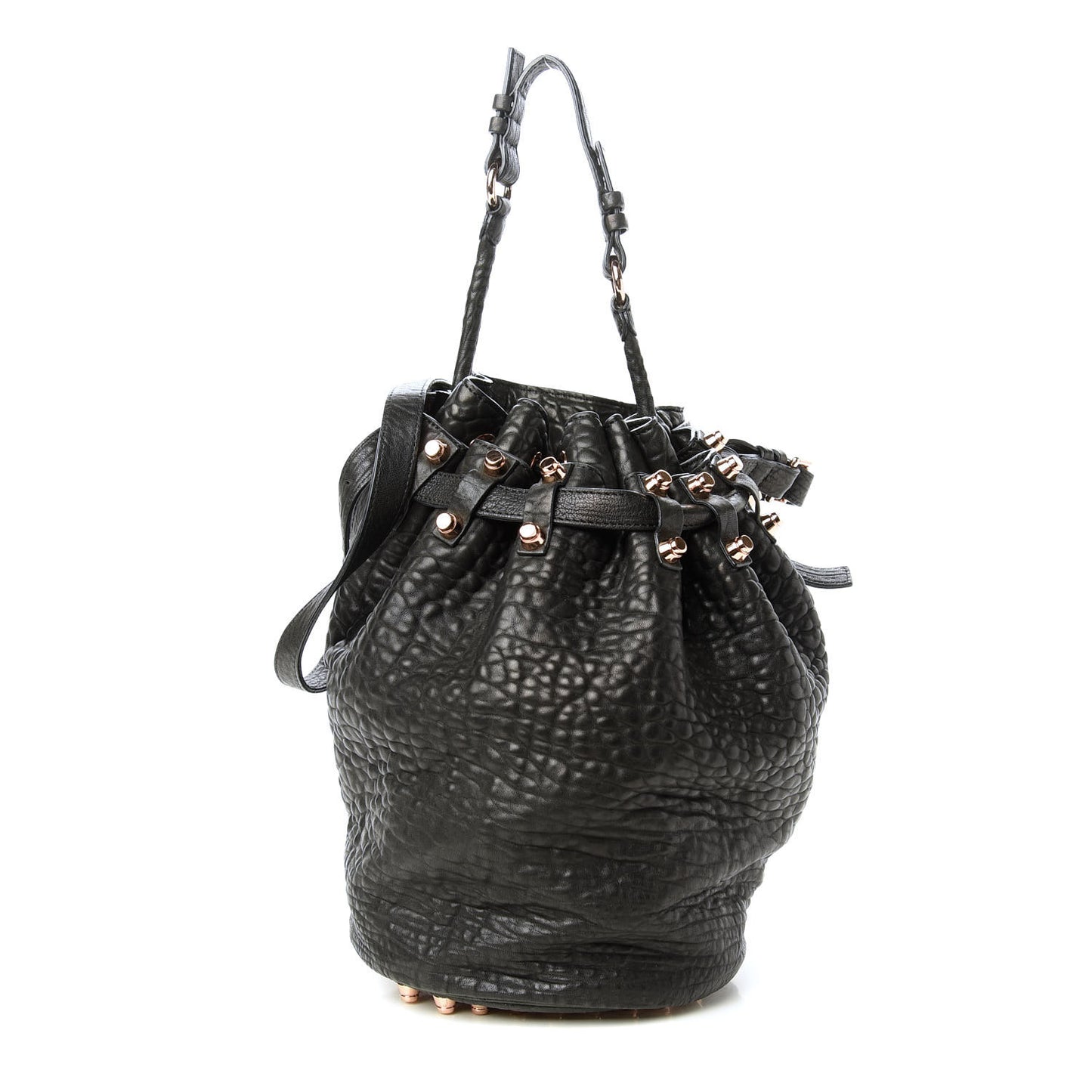 Pebbled Lambskin Diego Bucket Black Rose Gold Hardware
