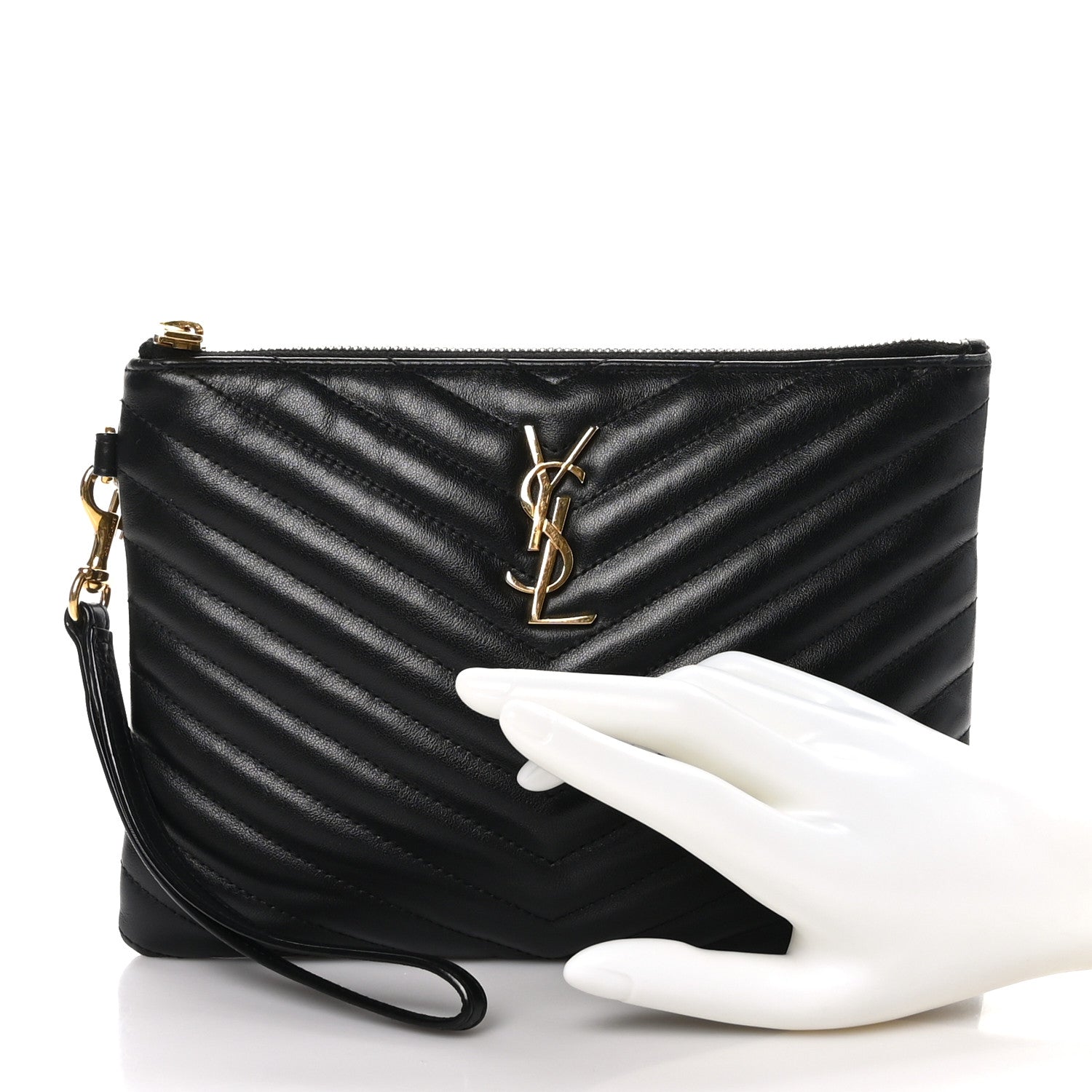 Saint Laurent Calfskin Matelasse Chevron Monogram A5 Wristlet Black 2 of 9