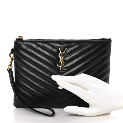 Saint Laurent Calfskin Matelasse Chevron Monogram A5 Wristlet Black 2 of 9