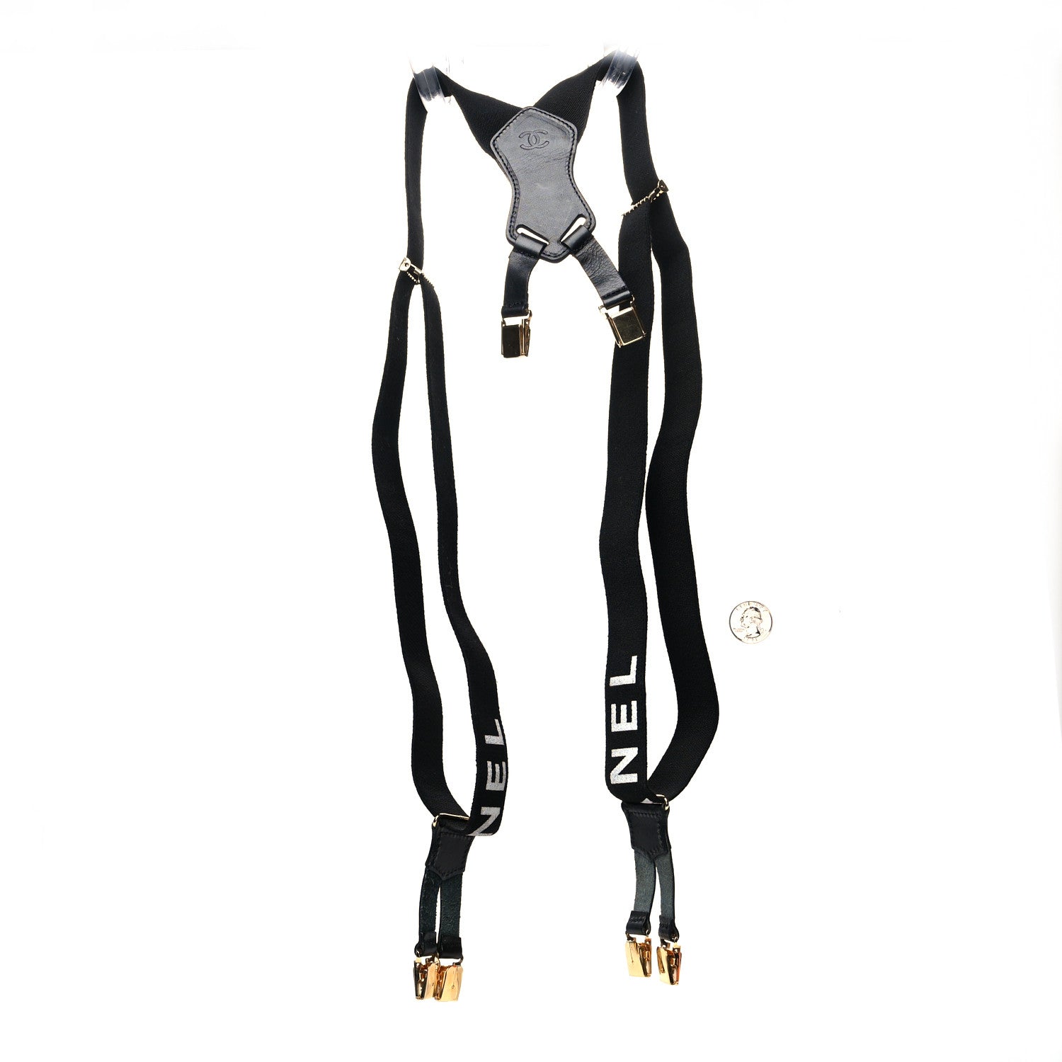 Chanel Logo Suspenders Black White 2 of 4