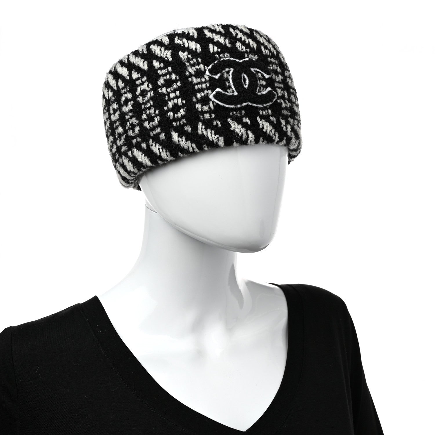 Chanel Wool CC Headband Black White 2 of 7