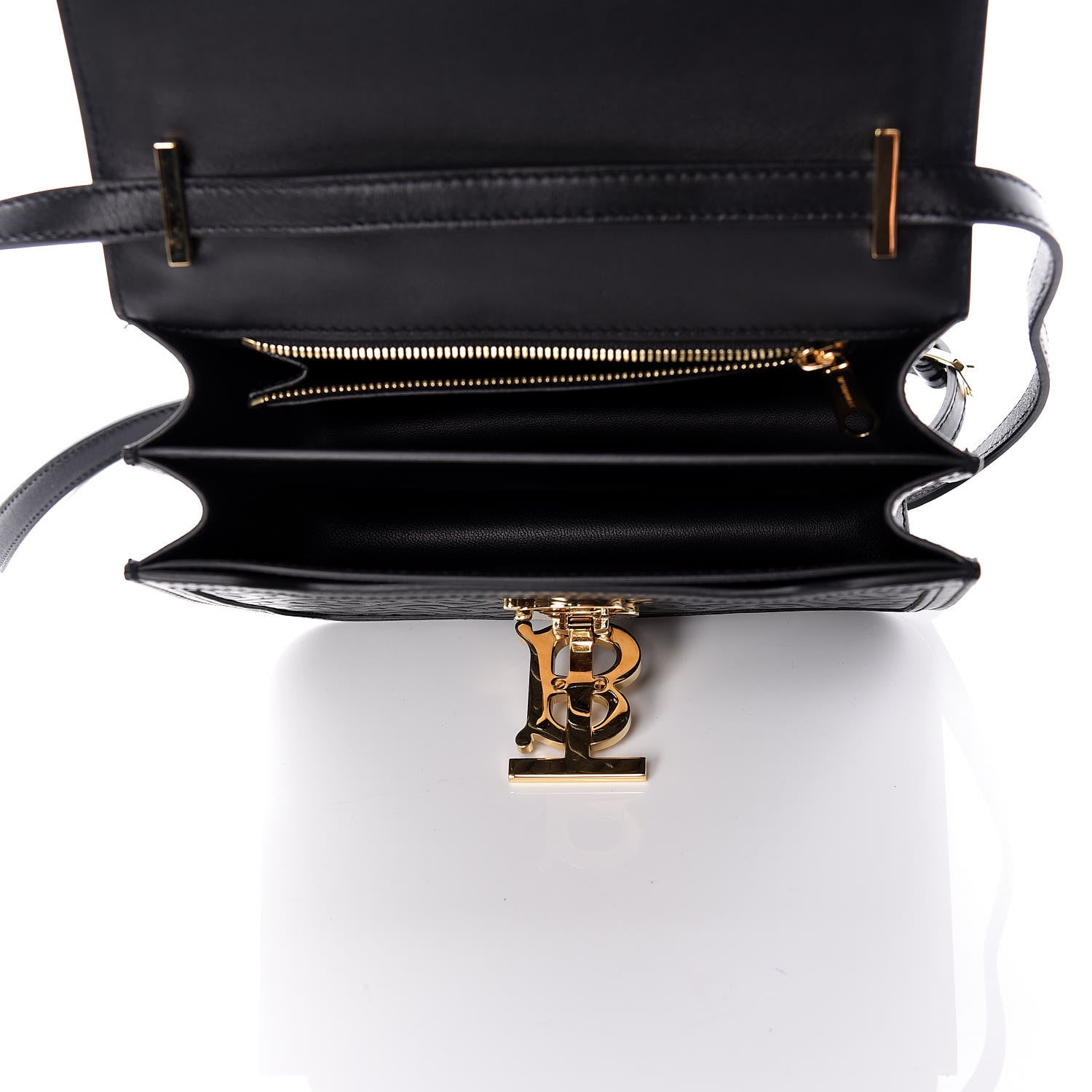 Burberry Calfskin Monogram Embossed Small TB Bag Black 5 of 10