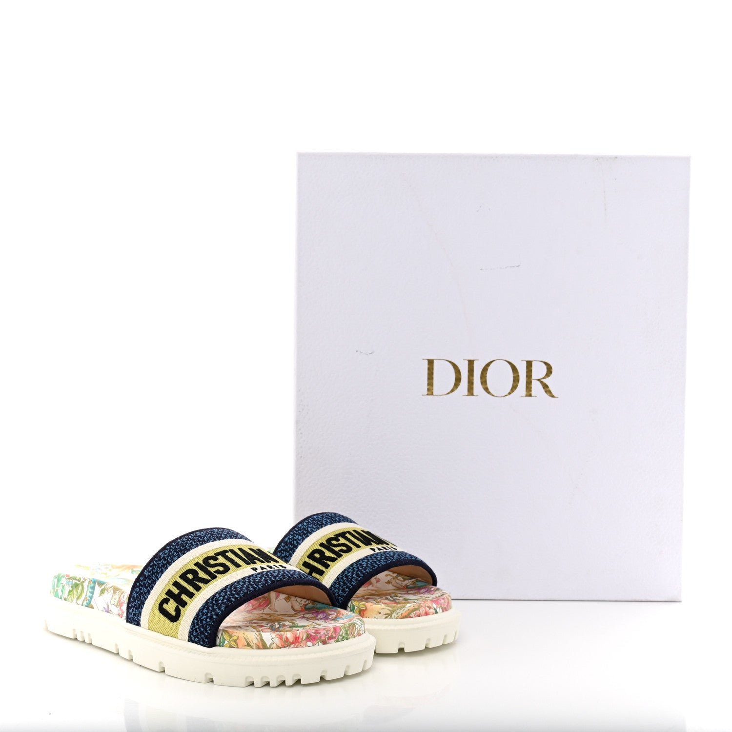 Christian Dior Canvas D-Constellation Embroidered Dway 10mm Slide Sandals 35 White Multicolor 10 of 10