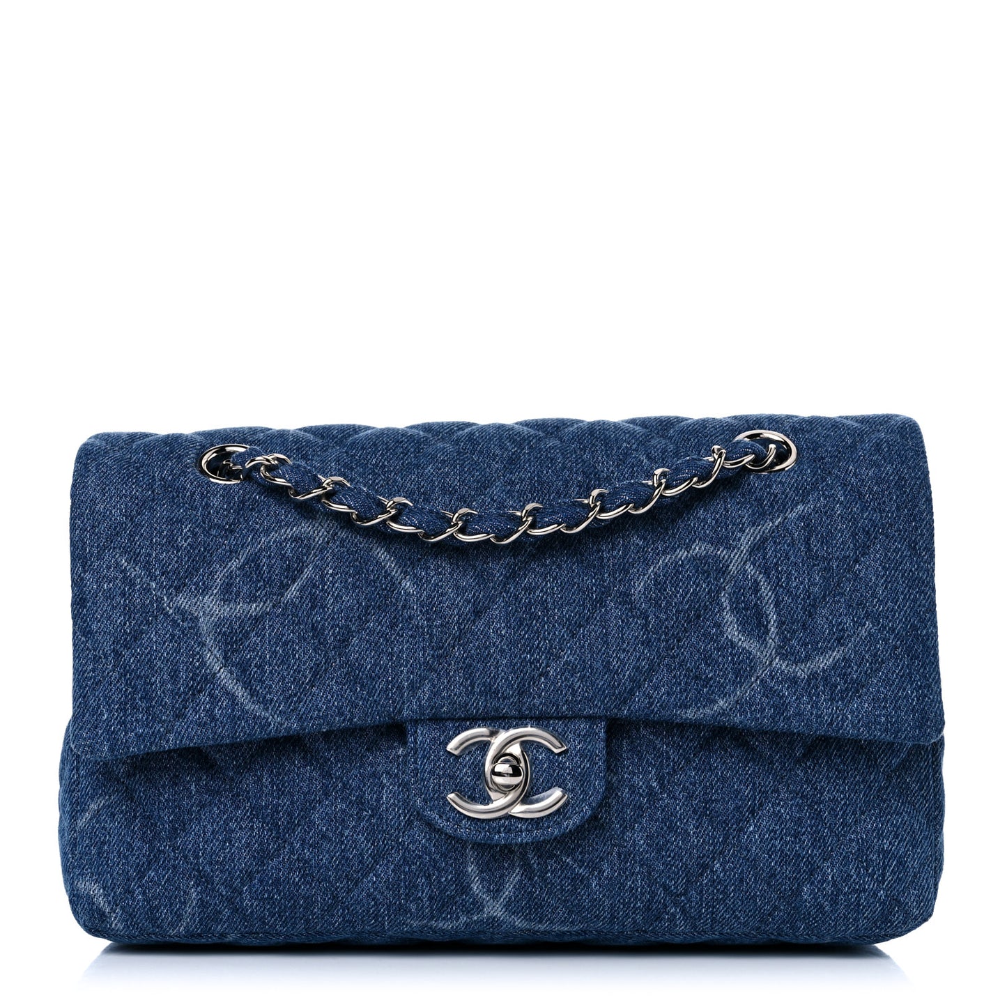 Denim Quilted CC Print Medium Single Flap Blue