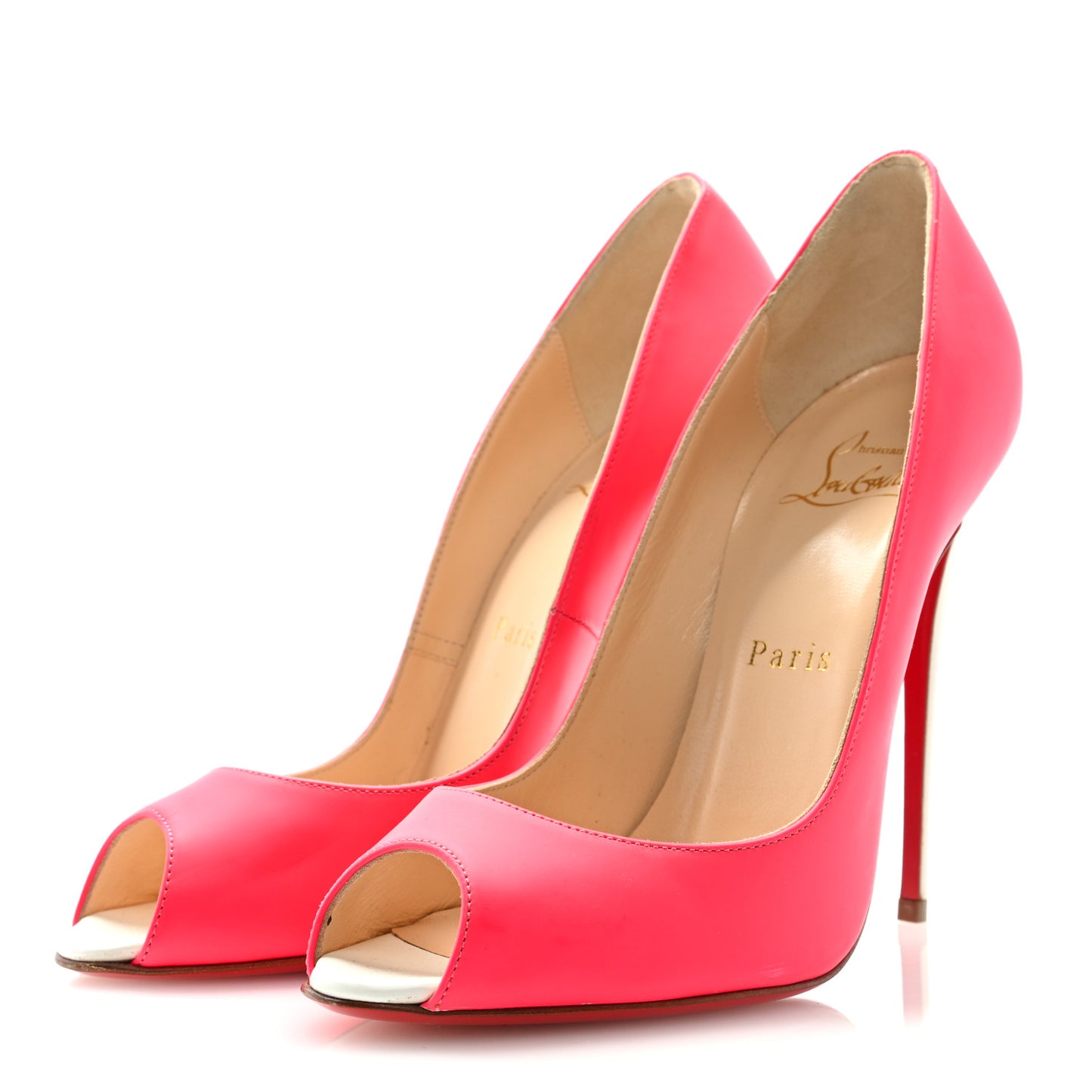 Matte Jazz Calf Fluo 120 Peep Toe Pumps 37.5 Fuchsia White