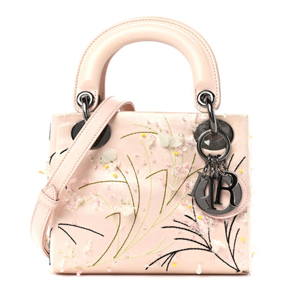 Christian Dior Satin Beaded Floral Embroidered Mini Lady Dior Pink 1 of 11