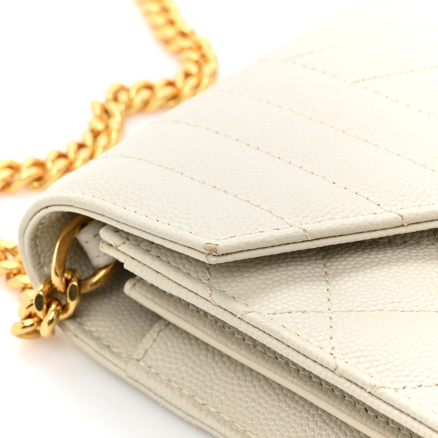 Grain De Poudre Mixed Matelasse Triquilt Monogram Chain Wallet Blanc Vintage