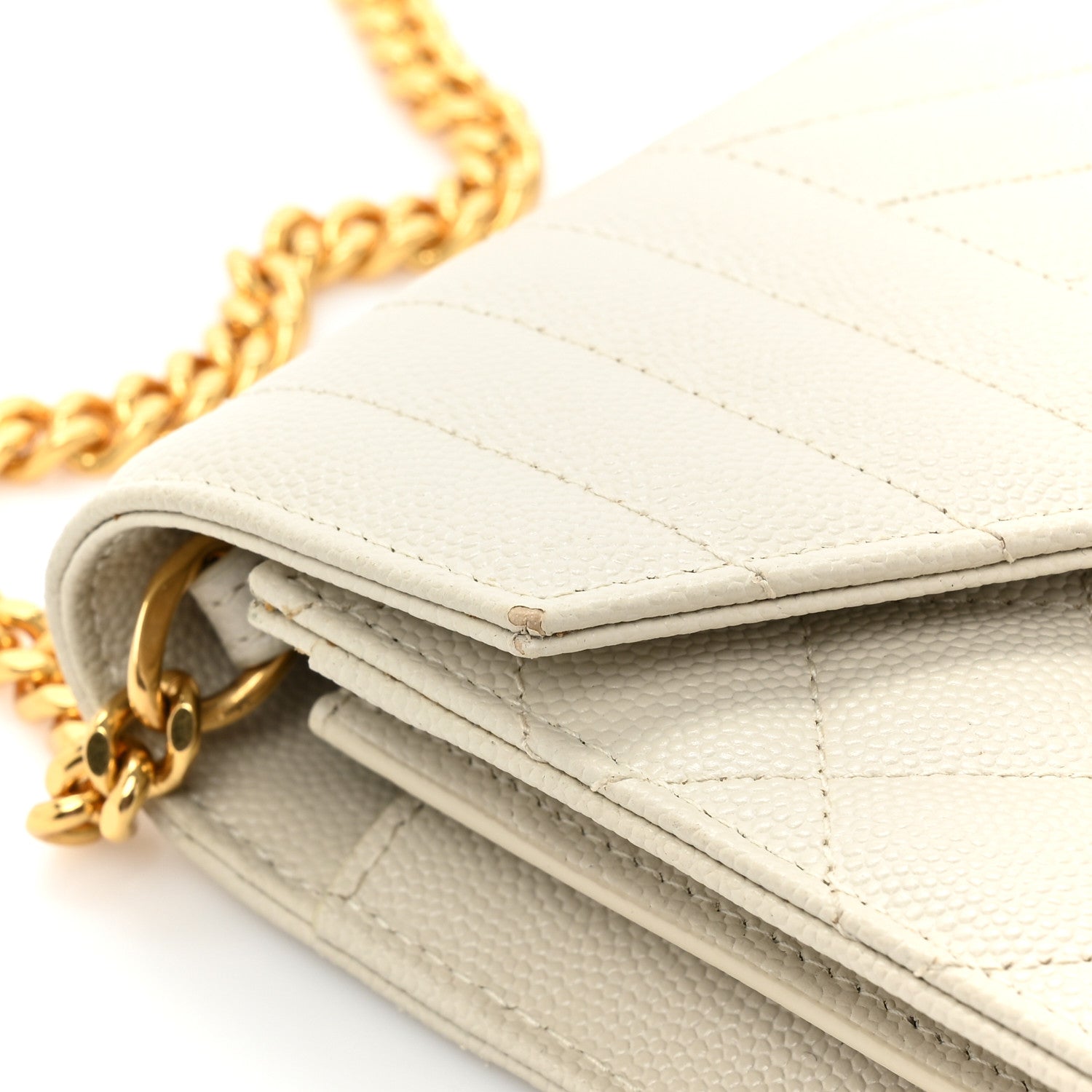 Saint Laurent Grain De Poudre Mixed Matelasse Triquilt Monogram Chain Wallet Blanc Vintage 12 of 15
