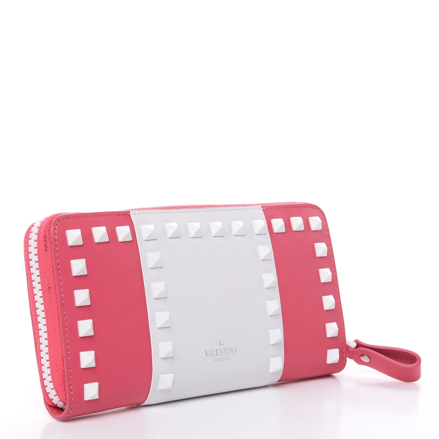 Valentino Garavani Vitello Colorblock Free Rockstud Zip Around Wallet Shadow Pink White 3 of 10