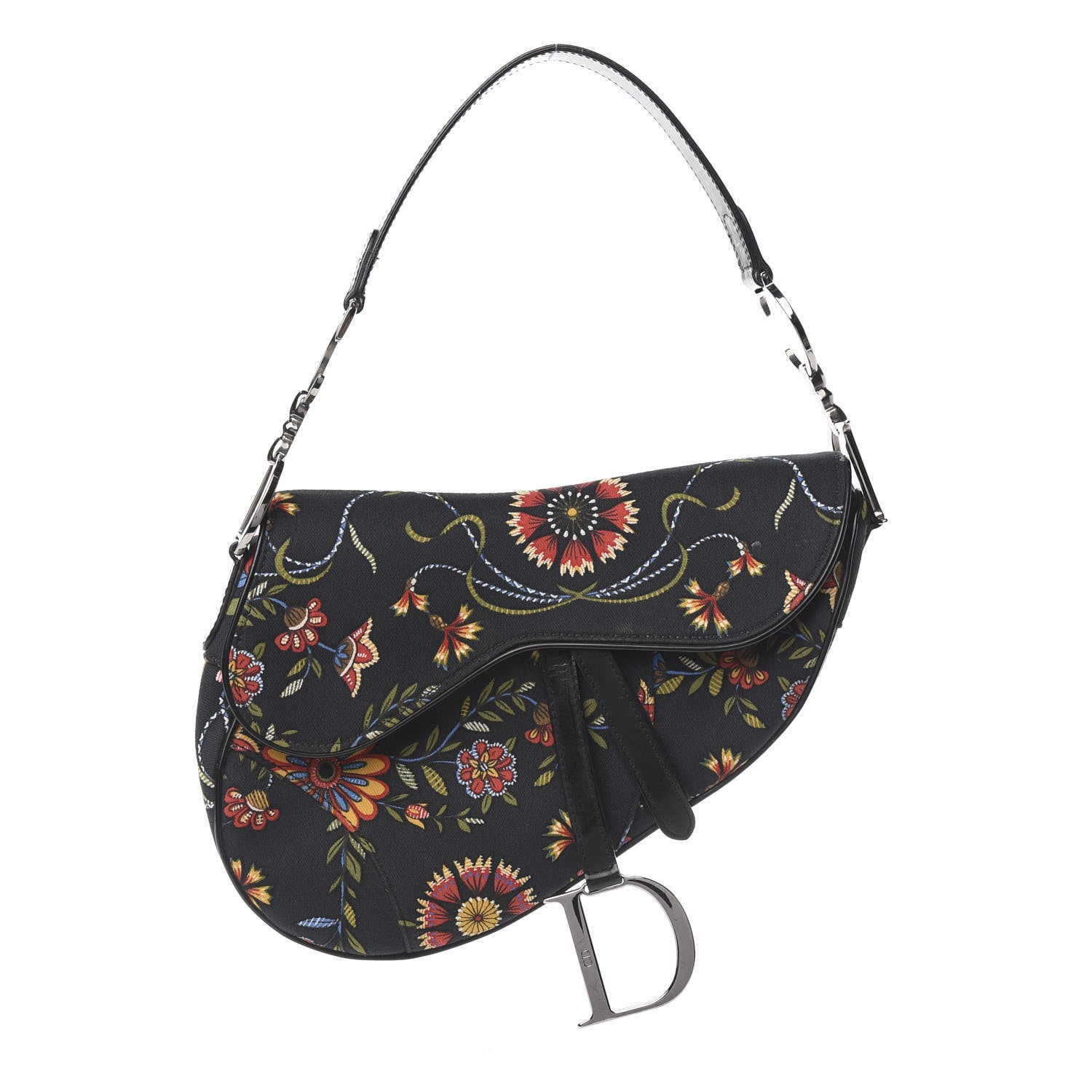 Christian Dior Canvas Floral Saddle Bag Black 1 of 9