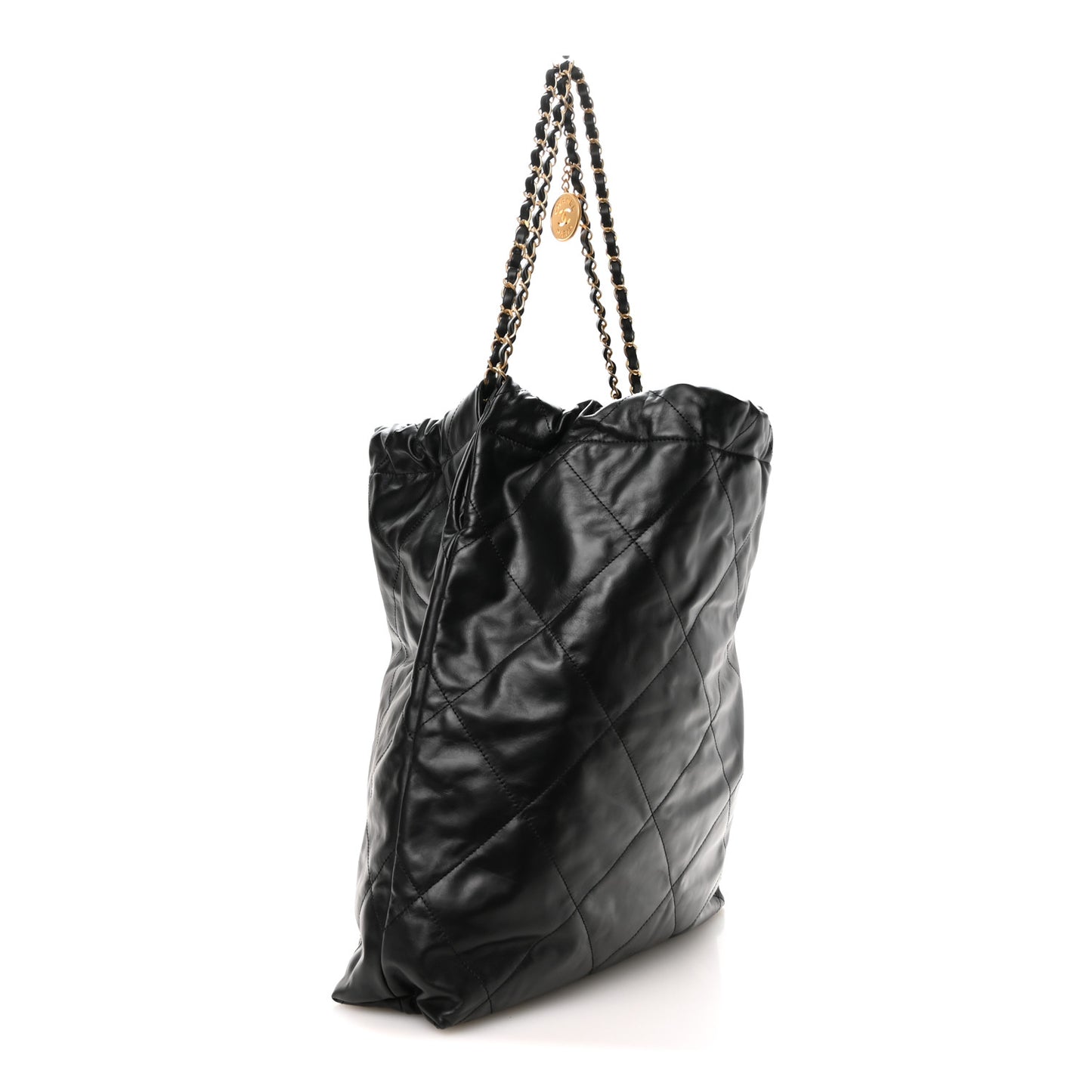 Calfskin Quilted Large Chanel 22 Black White