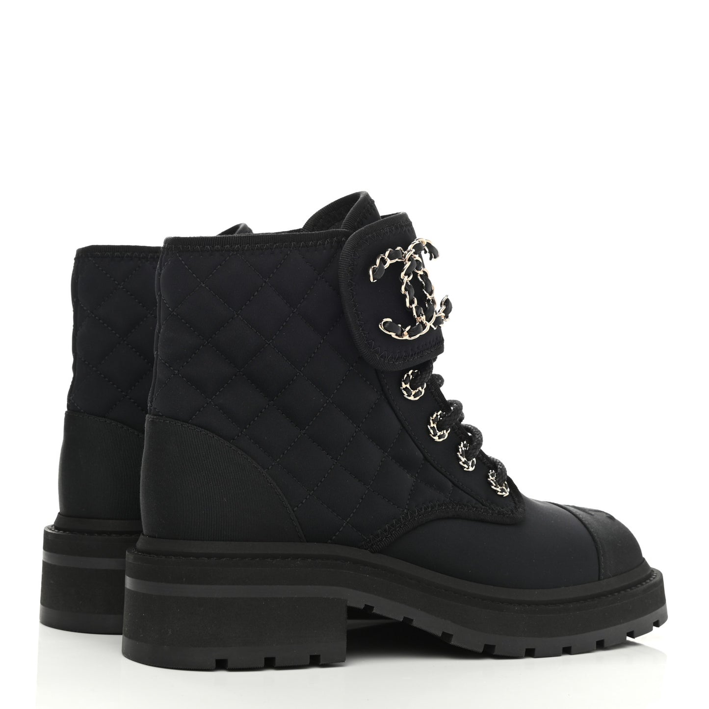 Fabric Grosgrain Quilted Cap Toe Lace Up Combat Boots 35.5