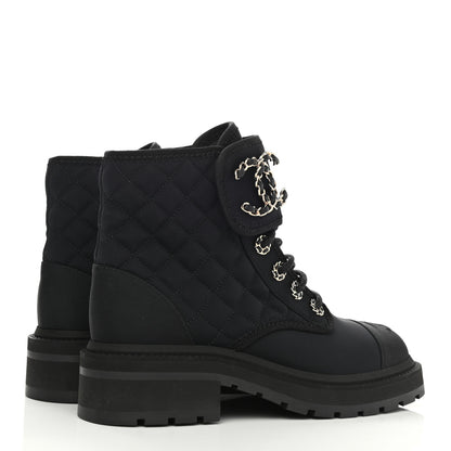 Chanel Fabric Grosgrain Quilted Cap Toe Lace Up Combat Boots 35.5 4 of 8