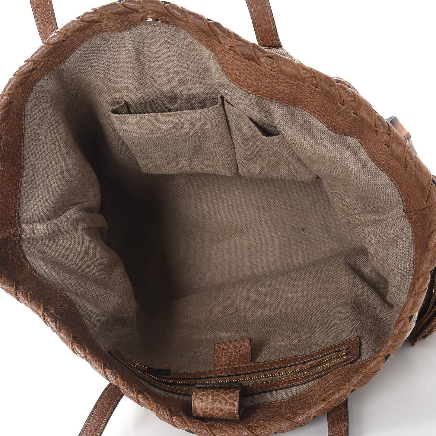 Monogram Medium Bamboo Tassel Tote Light Brown
