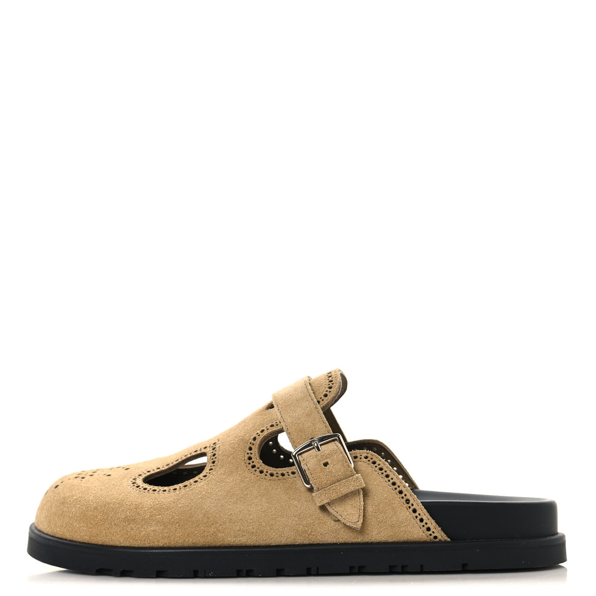 Suede Calfskin Monk Mules 39 Beige Albatre