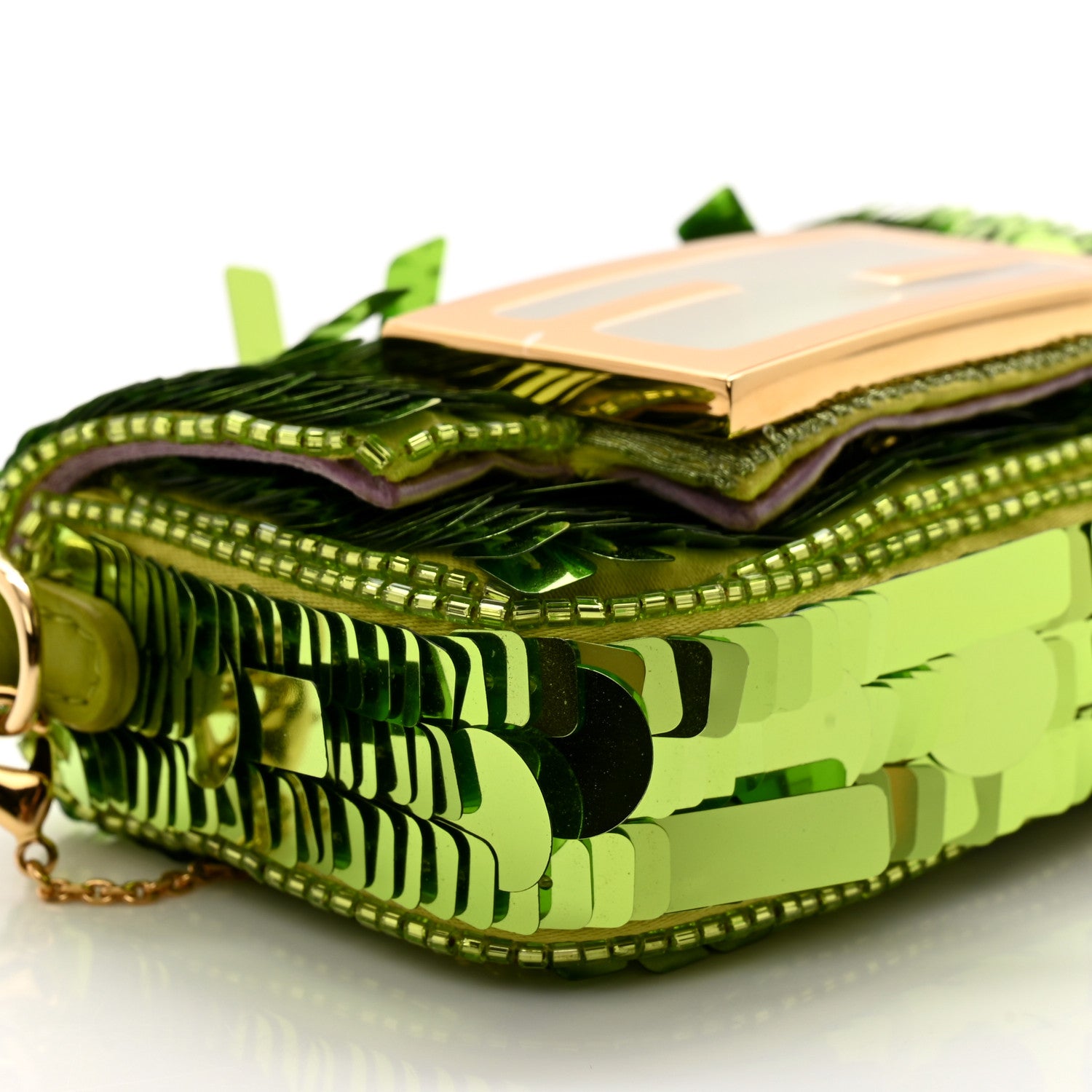 Fendi Sequin Paillettes Shiny Nappa Sex and the City Nano Maxi Buckle Baguette Charm Wasabi 9 of 11
