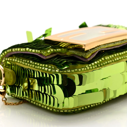 Fendi Sequin Paillettes Shiny Nappa Sex and the City Nano Maxi Buckle Baguette Charm Wasabi 9 of 11