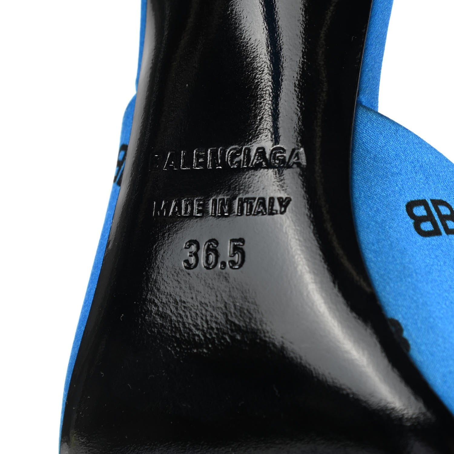 Balenciaga Crepe Satin BB Printed Knife Pointed Toe Mules 36.5 Turquoise Black 12 of 15