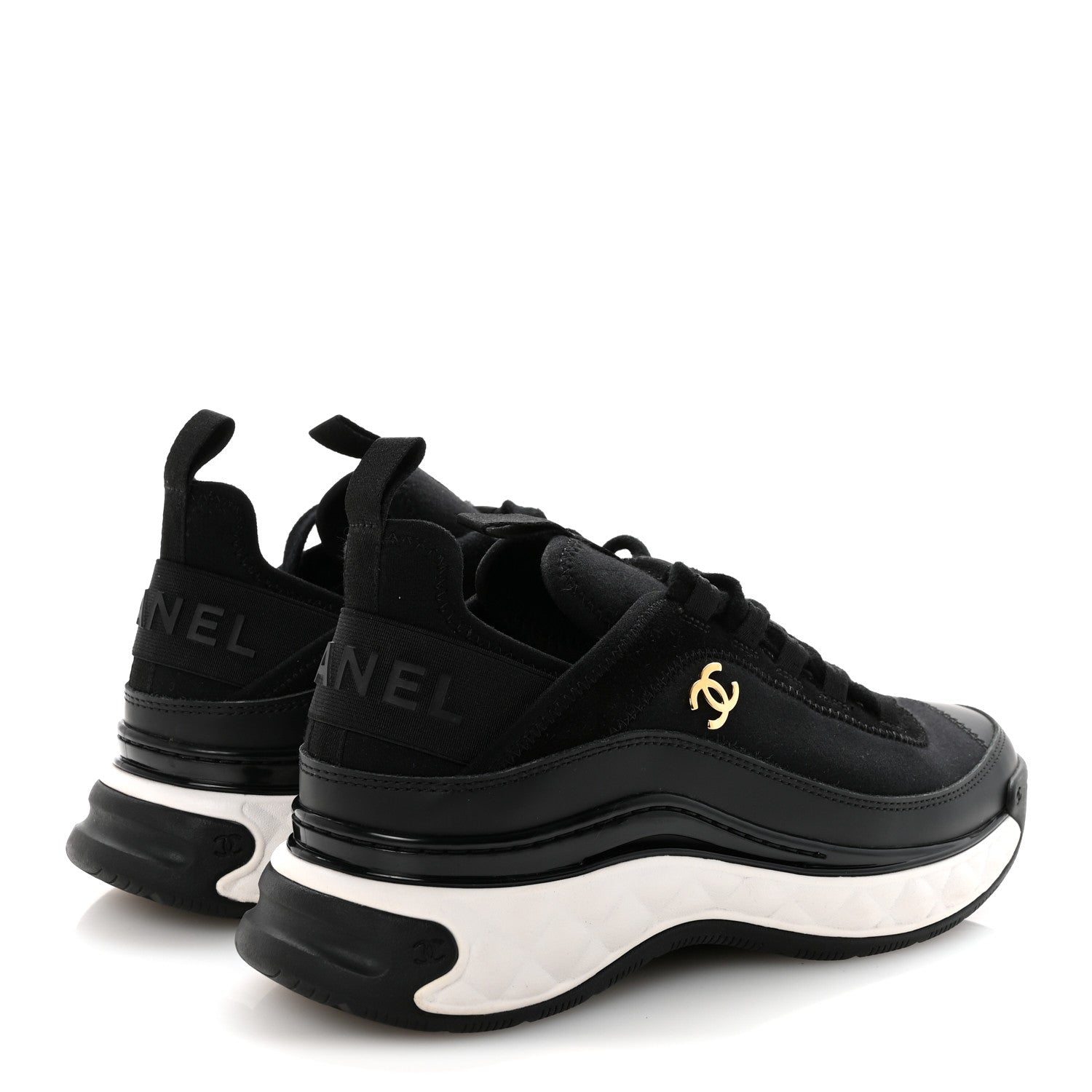 Chanel Velvet Calfskin Mixed Fibers CC Sneakers 36.5 Black 5 of 10