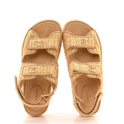 Chanel Braided Fabric Velcro Dad Sandals 38.5 Beige 2 of 12