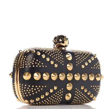 Alexander McQueen Calfskin Studded Britannia Skull Box Clutch Black 3 of 8