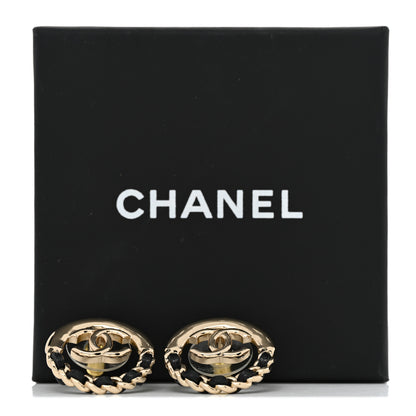 Chanel Lambskin Chain CC Round Earrings Gold Black 5 of 5