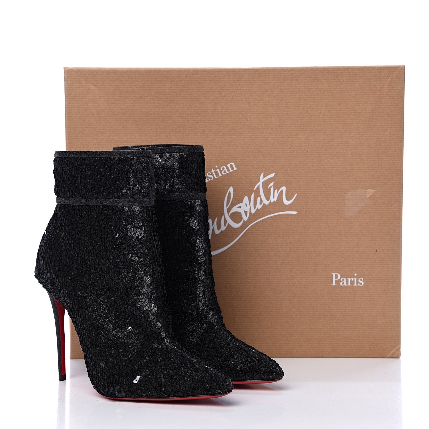 Christian Louboutin Calfskin Glitter Paillete Moulakate 100 Ankle Boot 35.5 Charbon 11 of 11