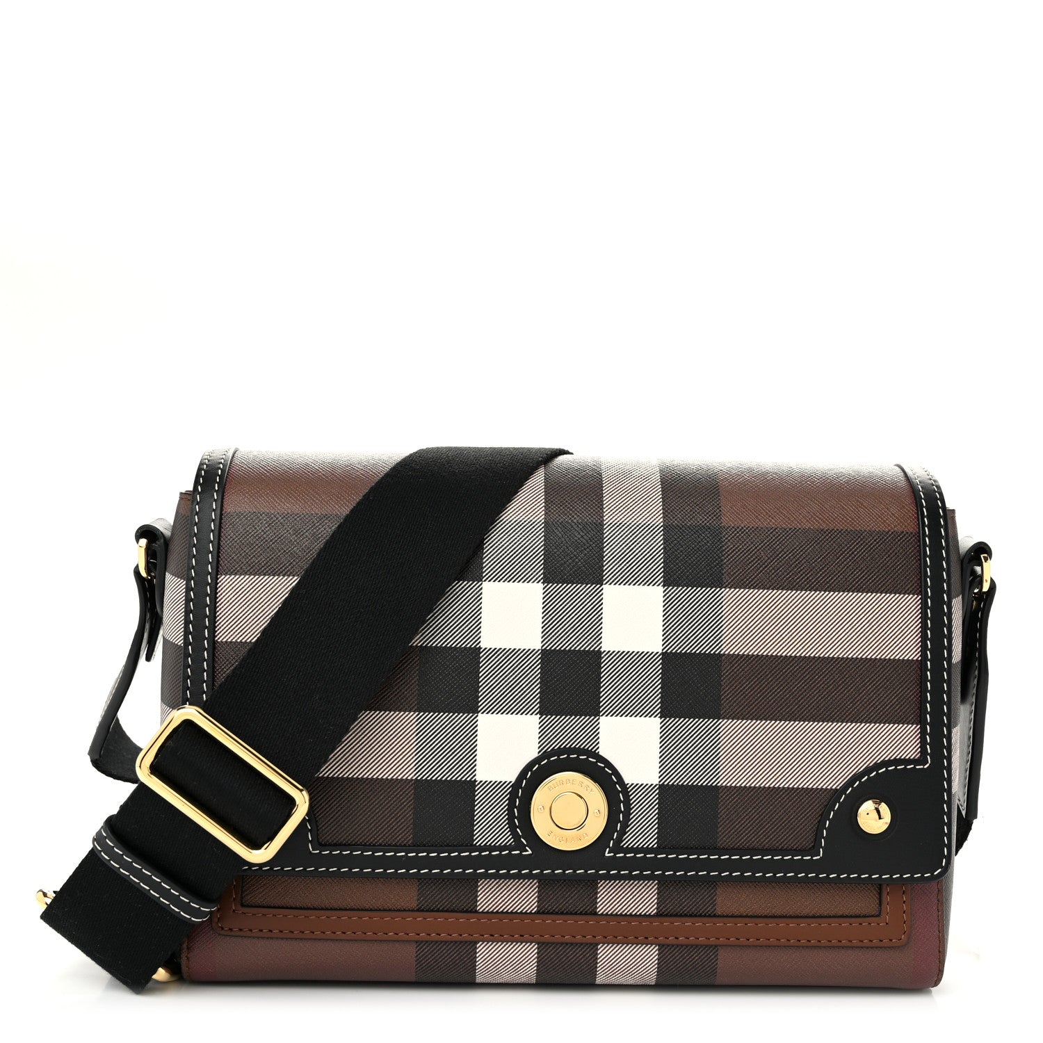 Burberry Coated Canvas Calfskin Vintage Check Medium Note Crossbody Bag Dark Birch Black 1 of 9