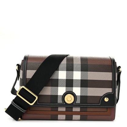 Burberry Coated Canvas Calfskin Vintage Check Medium Note Crossbody Bag Dark Birch Black 1 of 9