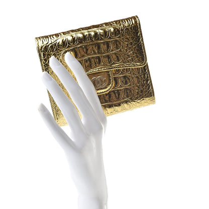Chanel Metallic Calfskin Crocodile Embossed Cocodile Compact Flap Wallet Gold 2 of 10