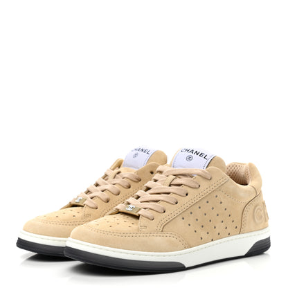 Chanel Suede Calfskin Logo Sneakers 36 Beige 3 of 8