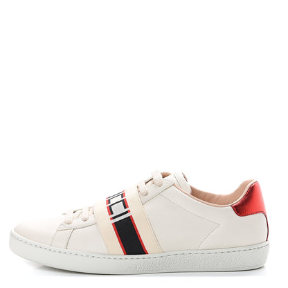 Gucci Calfskin Stripe Womens New Ace Sneakers 37.5 New Mystic White Ecru Red Flame 1 of 8