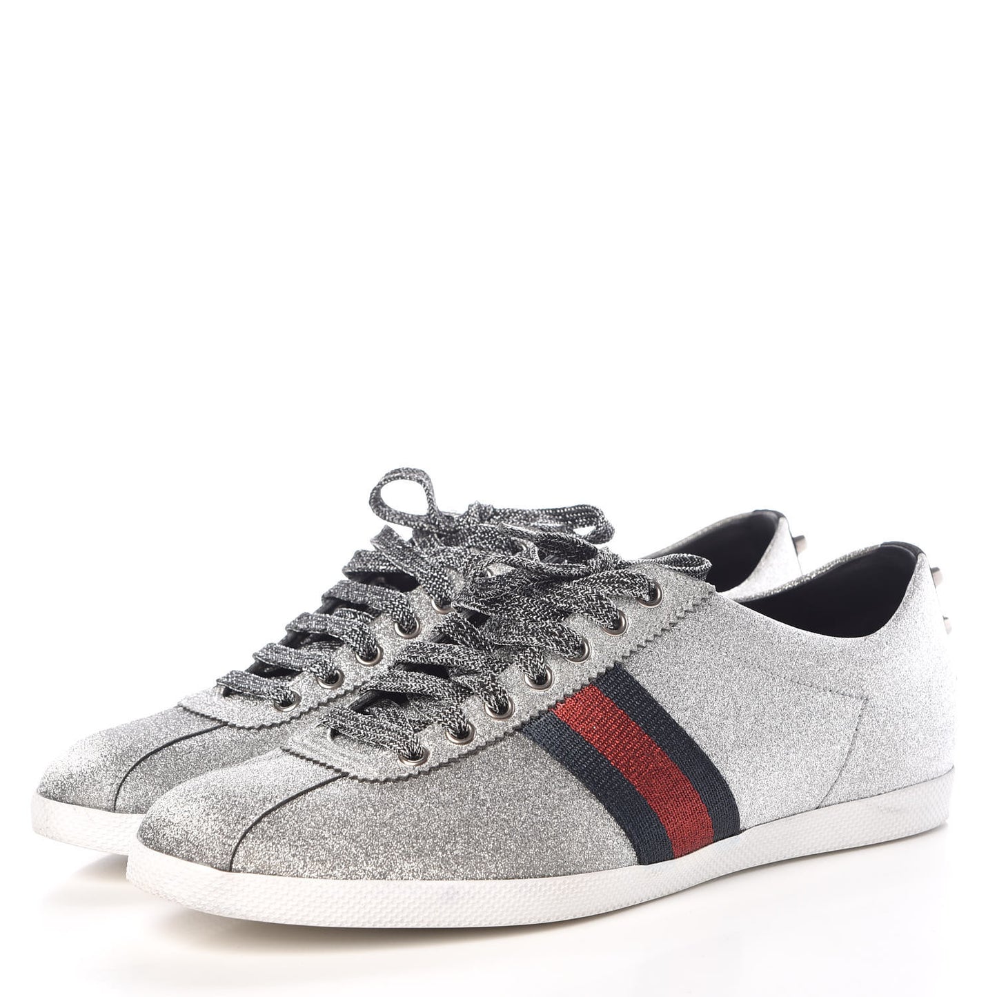 Glitter Fabric Studded Web Mens Sneakers 9 Silver