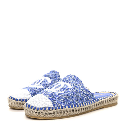 Chanel Tweed Sequin Cap Toe CC Espadrilles Mule 36 Blue White 4 of 10