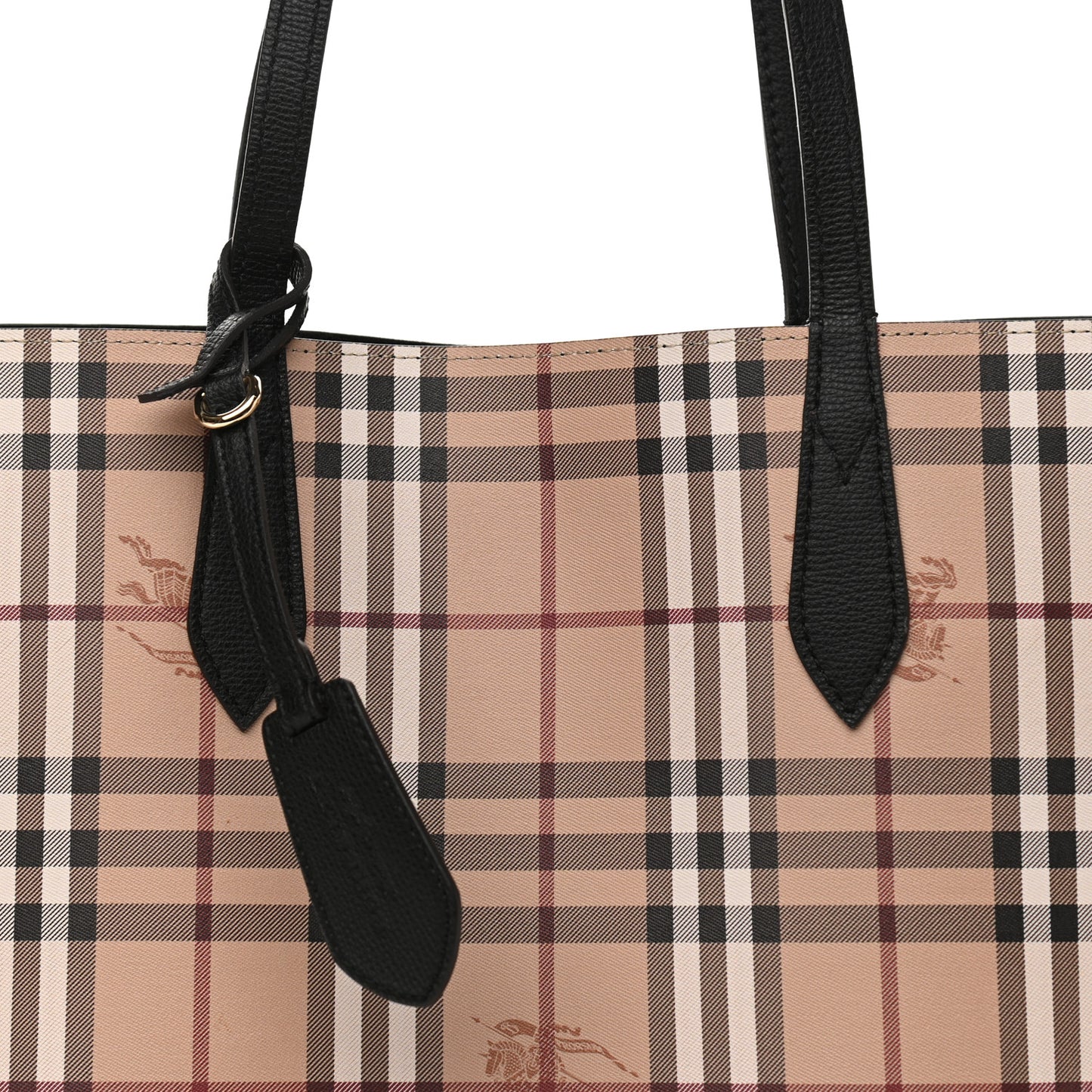 Grainy Calfskin Haymarket Check Medium Reversible Tote Black