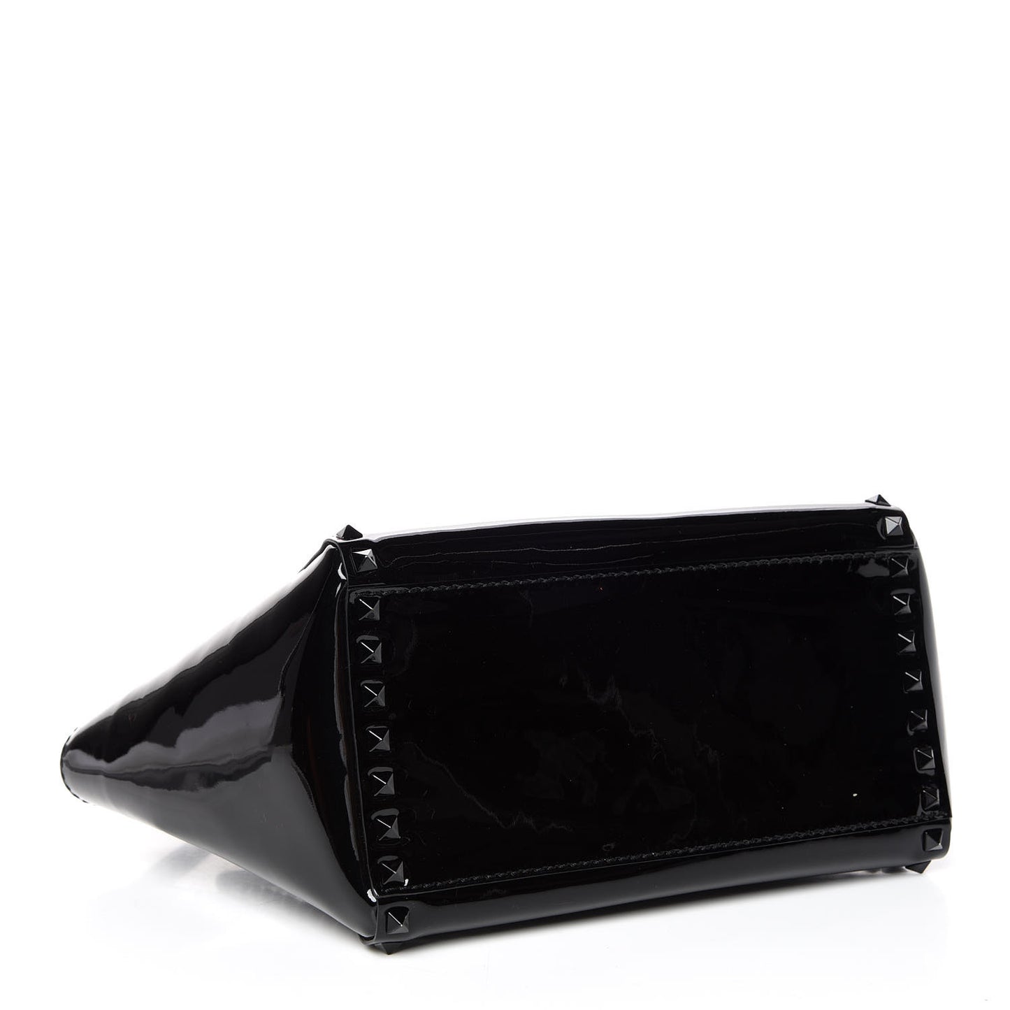 Patent Monochrome Small Rockstud Double Handle Tote Black