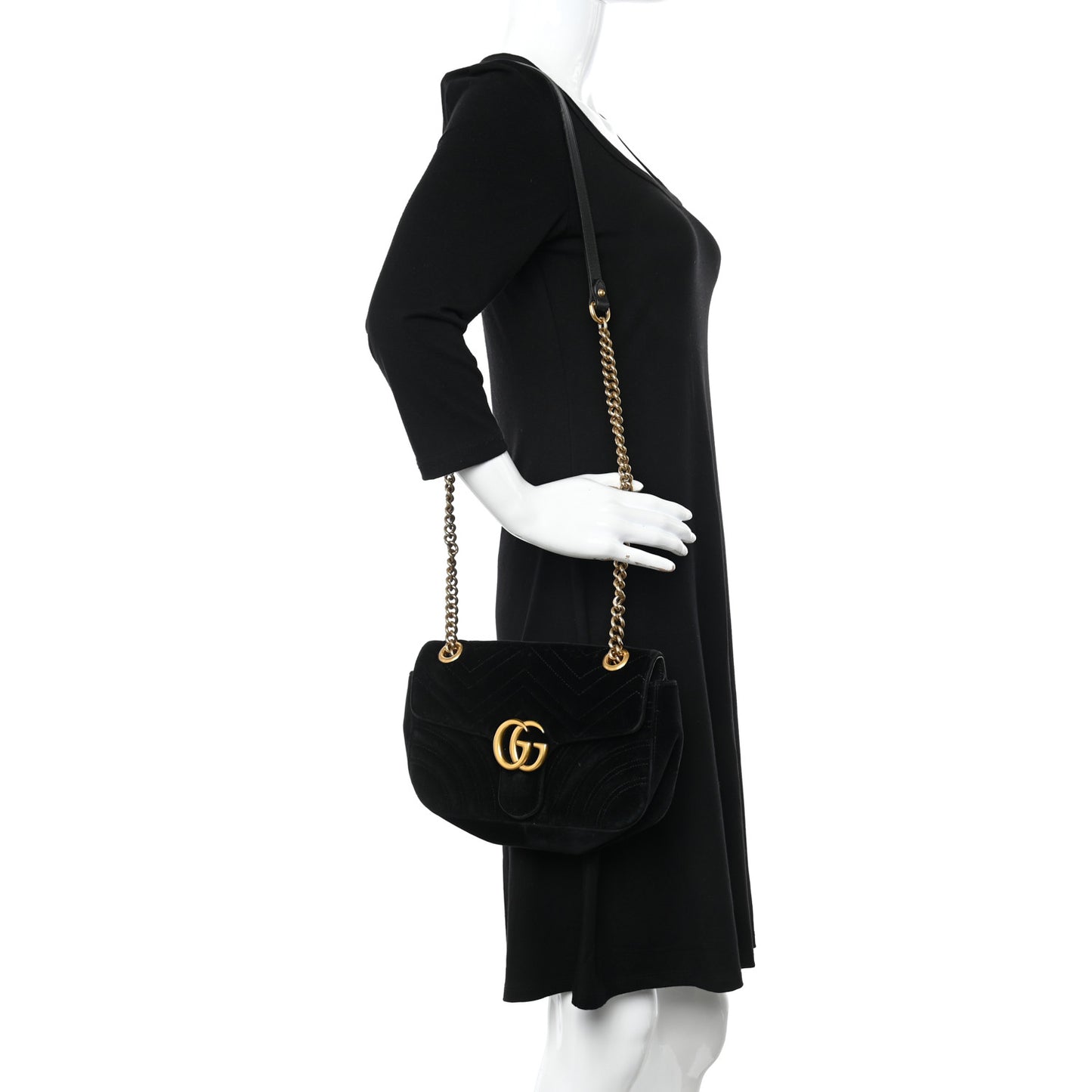 Velvet Matelasse Small GG Marmont Shoulder Bag Black