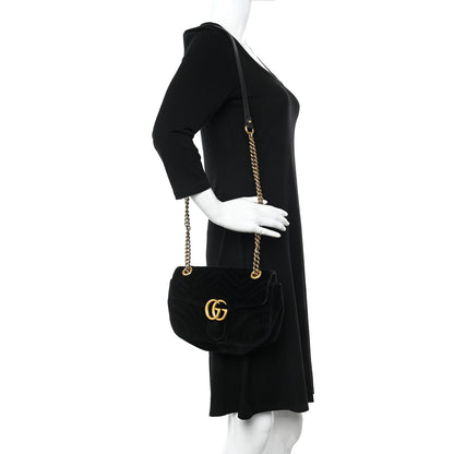 Gucci Velvet Matelasse Small GG Marmont Shoulder Bag Black 2 of 9