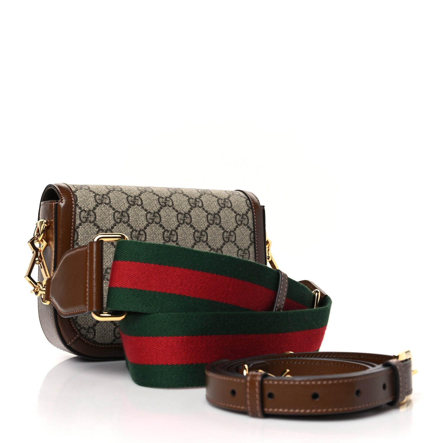 Gucci GG Supreme Monogram Azalea Calfskin Web Mini Horsebit 1955 Shoulder Bag Beige Ebony Brown Sugar 3 of 9