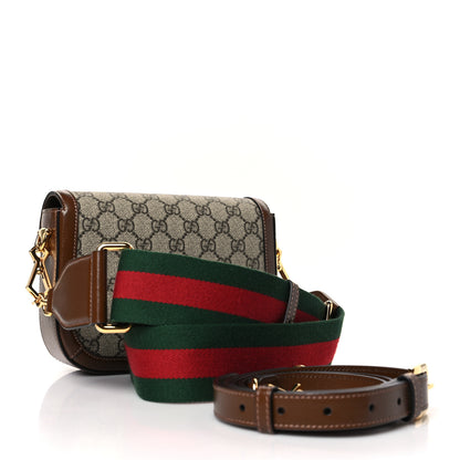 Gucci GG Supreme Monogram Azalea Calfskin Web Mini Horsebit 1955 Shoulder Bag Beige Ebony Brown Sugar 3 of 9